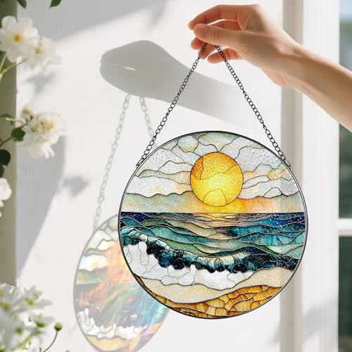 8 Inch Stained Glass Ornament (Beach Sunset B)
