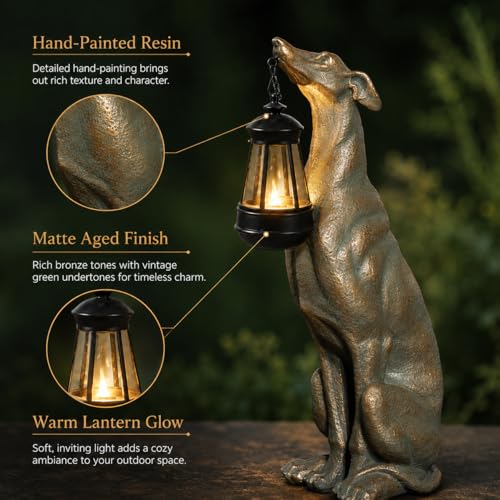 Solar Dog Garden Statue (Bronze 17.7in)