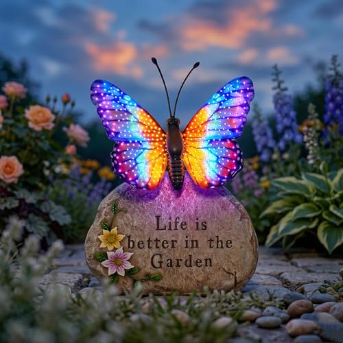 Solar LED Butterfly Garden Statue with Sparkling Light (Orange)