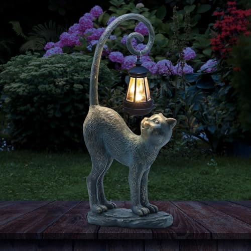Halloween Decorations Gifts Outdoor Cat Garden Statues with Solar Lights (Bronze Cat)