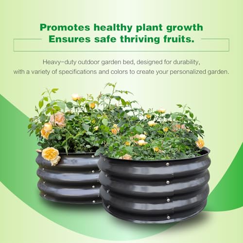 GARDMAX 2 Pack 2x2x1FT Galvanized Round Raised Garden Bed Kit (Dark Grey / 2 x 2 x 1 ft (Pack of 2))