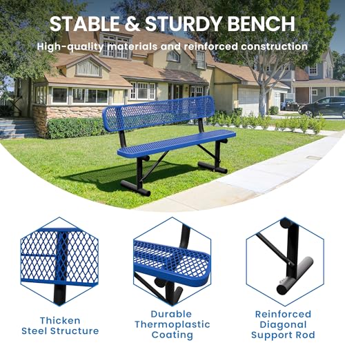 6 Feet Steel Park Bench for Outside (6 FT / Dark Blue)