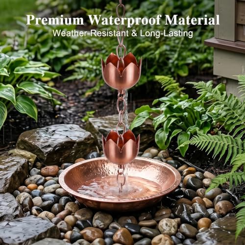 Copper Rain Chain for Gutters (Lotus Cups)
