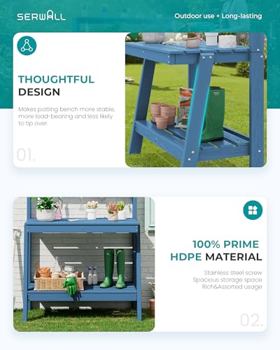 3 Tier Outdoor Potting Bench with Storage (Blue / Sleek)