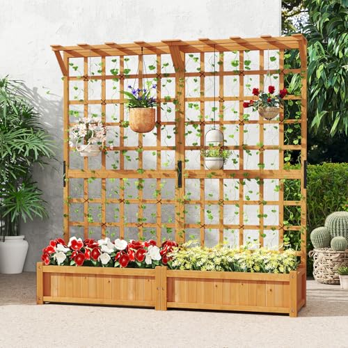 71" Raised Garden Bed with Trellis & 2 Hanging Roof (71" x 19" x 72")