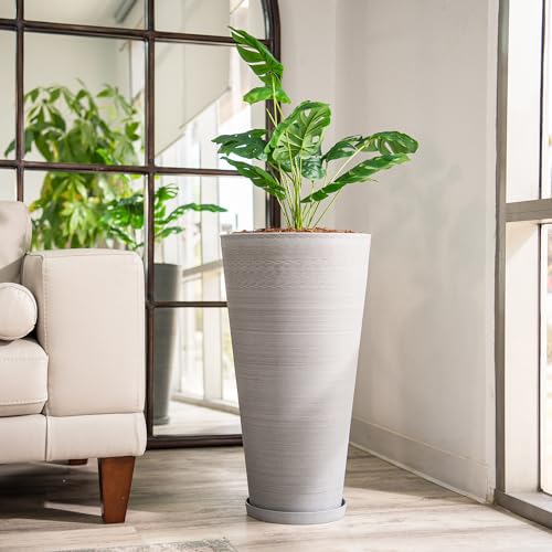 28 in. Tall Round Tapered Planter for Indoor and Outdoor Patio Décor (Gray / 28" H)