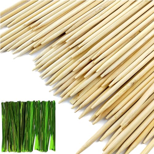 100PCS 18" Bamboo Plant Stakes with 100PCS 4" Green Garden Ties (100 Count)