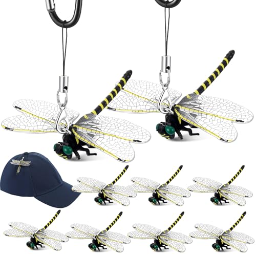 8pcs Dragonfly Hat Clip 2.2inch Realistic Dragonfly with Hook Attach to Backpack Hat Keychain for Indoor Yard Garden Plant Decor