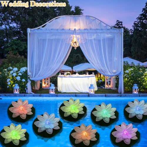 12 PCS Waterproof Floating Lotus Lights (Multicolor+Dragonfly / 5 inch)