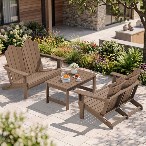 3 Piece Adirondack Bench Set (Brown / 2 bench & 1 coffee table)