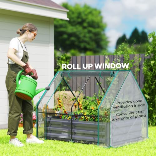 4 x 3ft Metal Planter Box with Mini Greenhouse Clear and Dark Gray (Clear and Dark Gray)
