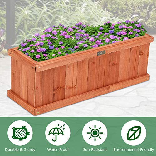 Raised Garden Bed Flower or Vegetable Planter Window Mounted Plant Box for Garden (Cedar Brown / 28"x10"x10")