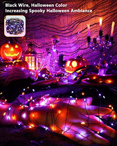 Orange & Purple Solar Halloween String Lights Outdoor Fairy Lights (Orange & Purple / 100 LED - 2 Pack)