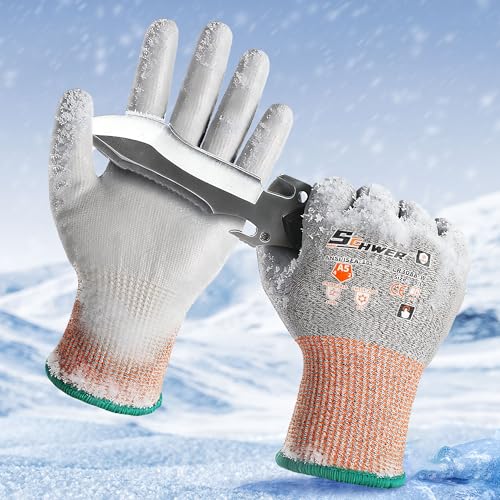 12 Pairs Winter ANSI A5 Cut Gloves (Winter Grey A6 / Large)