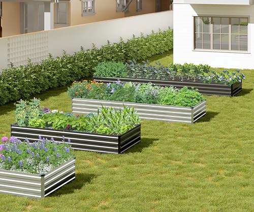 2PCS 7x3x1ft Galvanized Raised Garden Bed (7x3x1(2PCS) / Black)