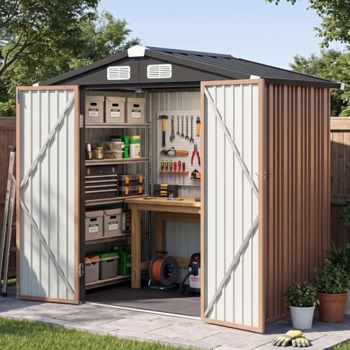 6x4FT Outdoor Storage Shed with Floor Brown (Brown / 6' x 4')
