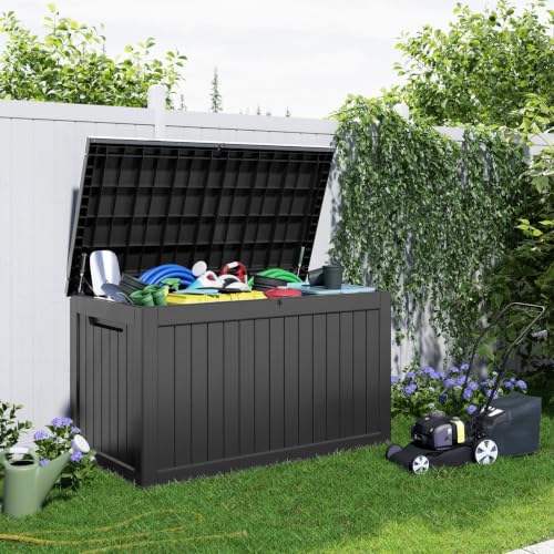 Deck Box 280 Gallon Large Outdoor Storage Box (Black / 281 Gallon)