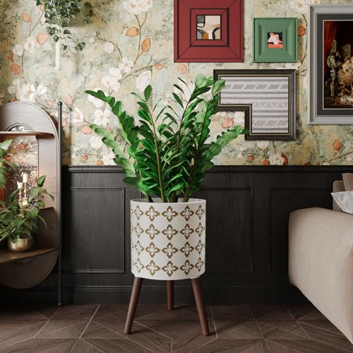 12 Inch Planter Pot with Stand (White Gold Floral / 12 Inch)