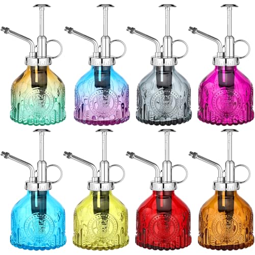 8 Pcs Glass Plant Mister Spray Bottle 200ml Vintage Plant Spritzer Multicolor Succulent Watering Bottle Watering Can 6.4'' with Plastic Top Pumps for Indoor Outdoor Garden Plants (Silver)