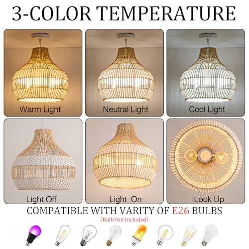 14.6" Rattan Pendant Light (White / 1-Pack 14.56 in)