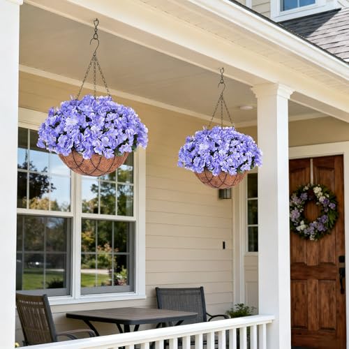 Artificial Flowers for Outdoors Planter UV Resistant Faux Hydrangea (C-blue)