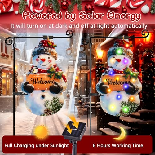 28x40 Solar Christmas Snowman Garden Flag (Big Snowman-Colorful-28x40 / 28×40inch)