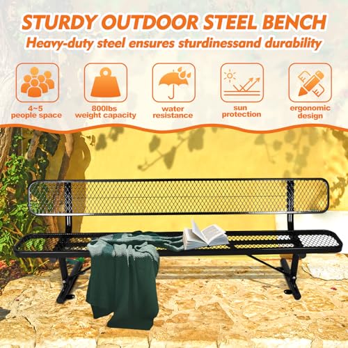 8Ft Heavy Duty Park Bench with Back Portable Frame