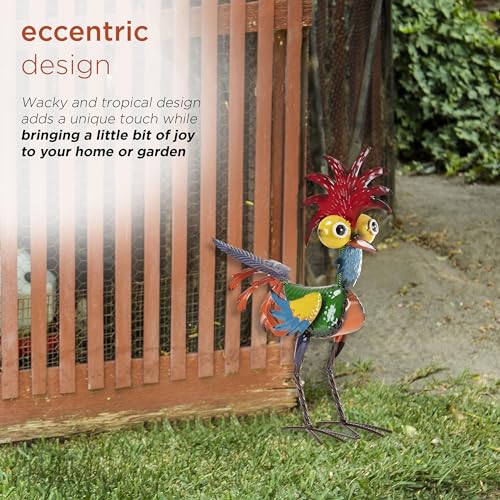 18" Tall Wacky Metal Rooster Yard Statue (18" Multicolor Rooster)