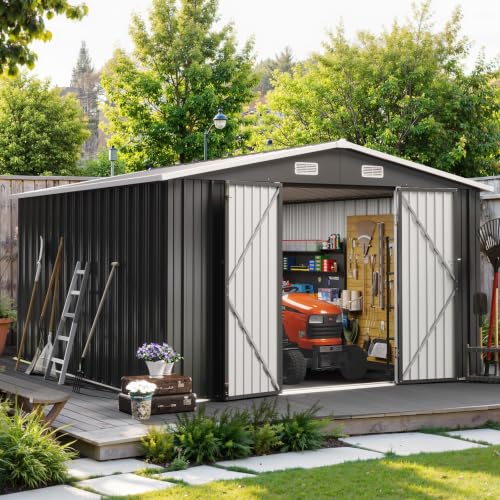 10x12FT Outdoor Storage Shed Black (Dark Black / 10' x 12')
