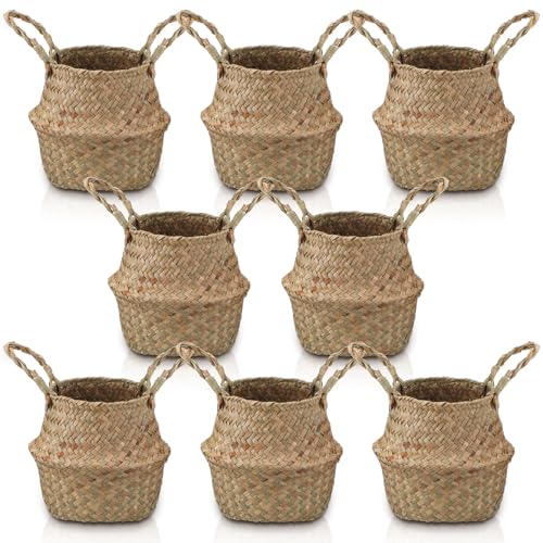 8 Pcs Woven Seagrass Baskets Belly Basket (XXS,6.3''Dx5.5''H)