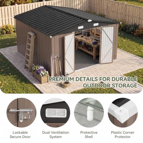 10x12 FT Shed Outdoor Storage Shed with Floor Brown (Brown / 10'x12')