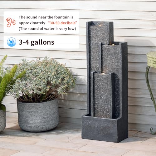 39" Modern Outdoor Water Fountain with LED Lights (Gray / 39 inch)