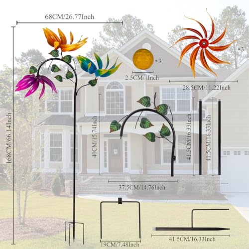 24" Large Flower Wind Spinner Outdoor with Metal Stake for Garden (24-Flower)