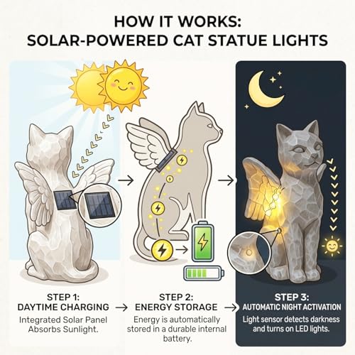 Solar Angel Cat with LED Lights (Cat With Wings / 1-piece)