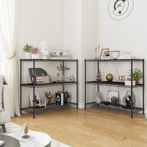 36.4"W 3 Tier Metal Shelving (Black-36.4"Wx14"Dx35.6"H（2P）)