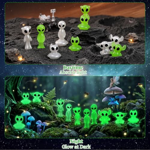 20Pcs Mini Resin Glow in the Dark Alien Figures for Garden Landscape (Alien)