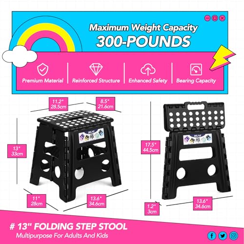 Folding Step Stool 13 inch 2 Pack (Black / 13 Inch-2 Pack)