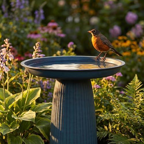 Sunnydaze Gleeful Garden 23" Tall Metal Modern Bird Bath for Outside