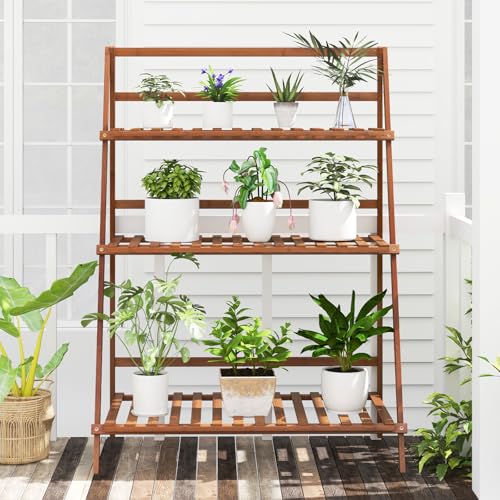 Foldable Bamboo Ladder Plant Stand