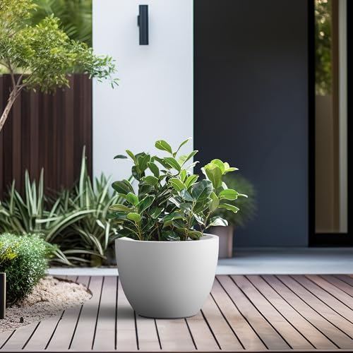 Large Round Tapered White Concrete Planter 10.6" Tall (White / 14.2"w x 10.6"h)