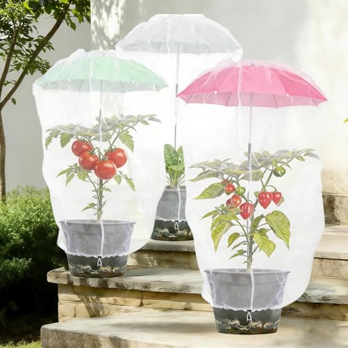 3Pcs Plant Umbrellas Net for Outdoor Plants 25" Garden Plant Shade Umbrella (MuliColor-Umbrellas With Net)