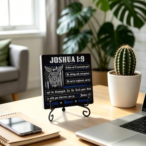 Police Officer Gift for Women Men Home Office Book Shelf Table Decor 04 (Multicolor 1731 / Wooden sign with iron frame（6.3 x 6.3 inches）)