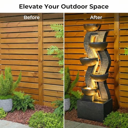 52.8 Tall Modern Curved Garden Water Fountain Outdoor (Gray-52.8)