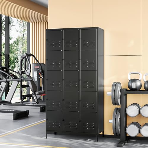 Metal Locker with 15 Doors Employees Locker (Black(4 Legs) / 15 Doors-Wide-71")