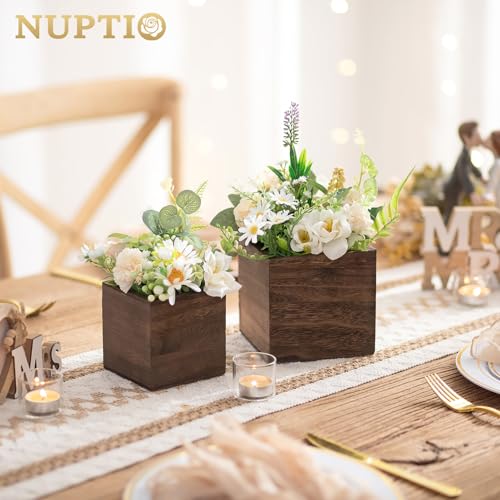 Small Wooden Box for Centerpiece (Brown / Square 4"+5"-6 Pcs)