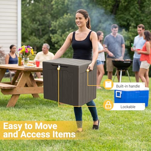 33 Gallon Resin Deck Box All Weather Outdoor Storage Boxes (Brown / 33 Gallon)