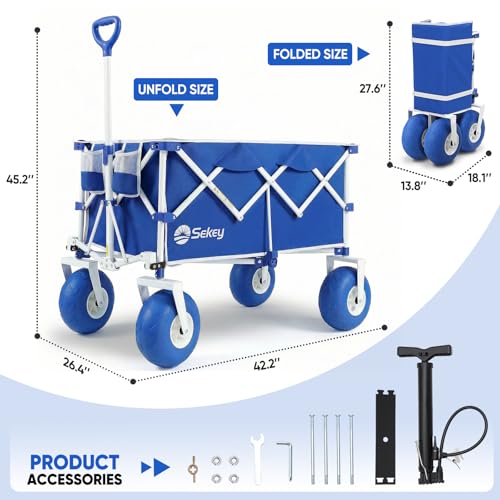 Heavy Duty Beach Wagon with 9" Big Sand (Blue&white)
