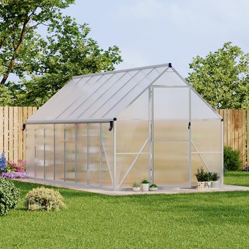 8X16FT Polycarbonate Greenhouse with Aluminum Frame (Silver / 8X16FT)