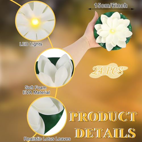 24 PCS Water Activated Floating Lights (Warm White / 6 inch 24pcs)