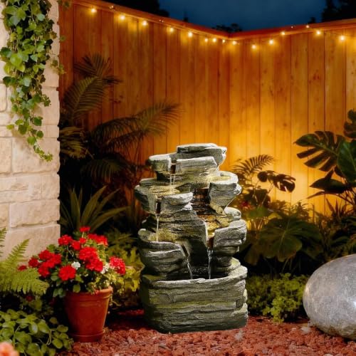 Multi Stream Rock Waterfall Fountain Outdoor (Grayrock24.4)